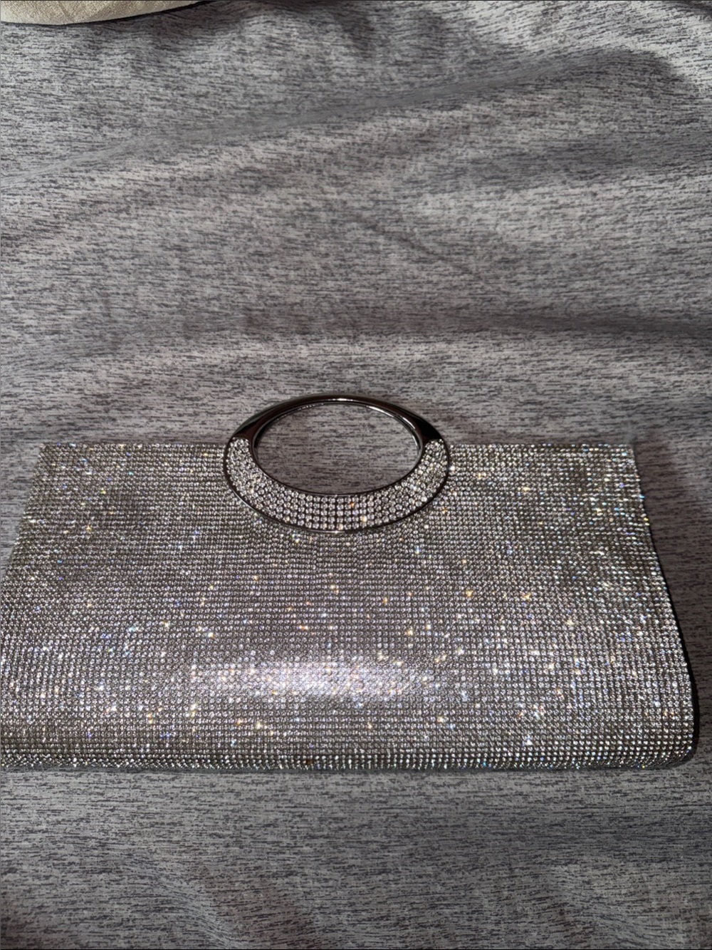 Silver Crystal-Embellished Evening Clutch